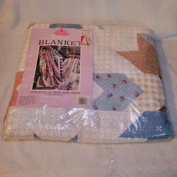 Vintage Savoy Owen Star Patch Print Blanket Twin/Full  72’ by 90’ Poly NOS - Picture 1 of 4
